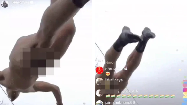 Bear Grylls flashes penis during naked lake dive in live 